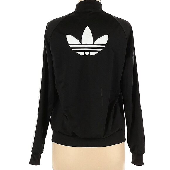 Women’s Adidas Originals Black Three Stripes Zip Up Track Jacket Size M UK 14 - Picture 2 of 4